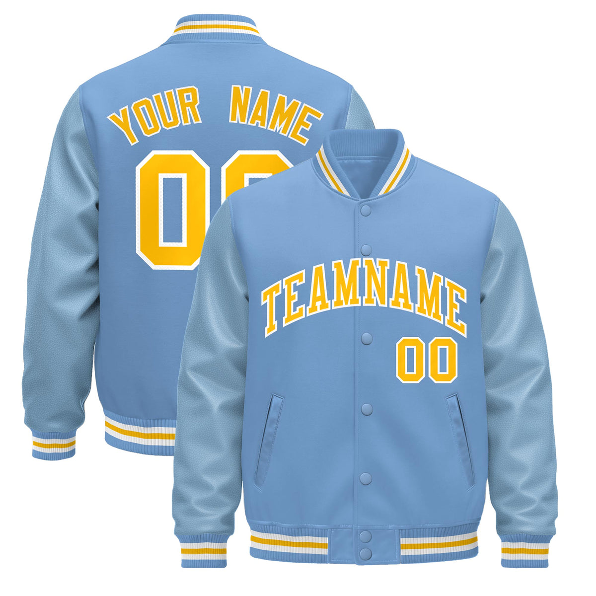 Custom Powder Blue Light Blue White Classic Style Leather Sleeves Wrinkle-Resistant Jacket| KXKSHOP