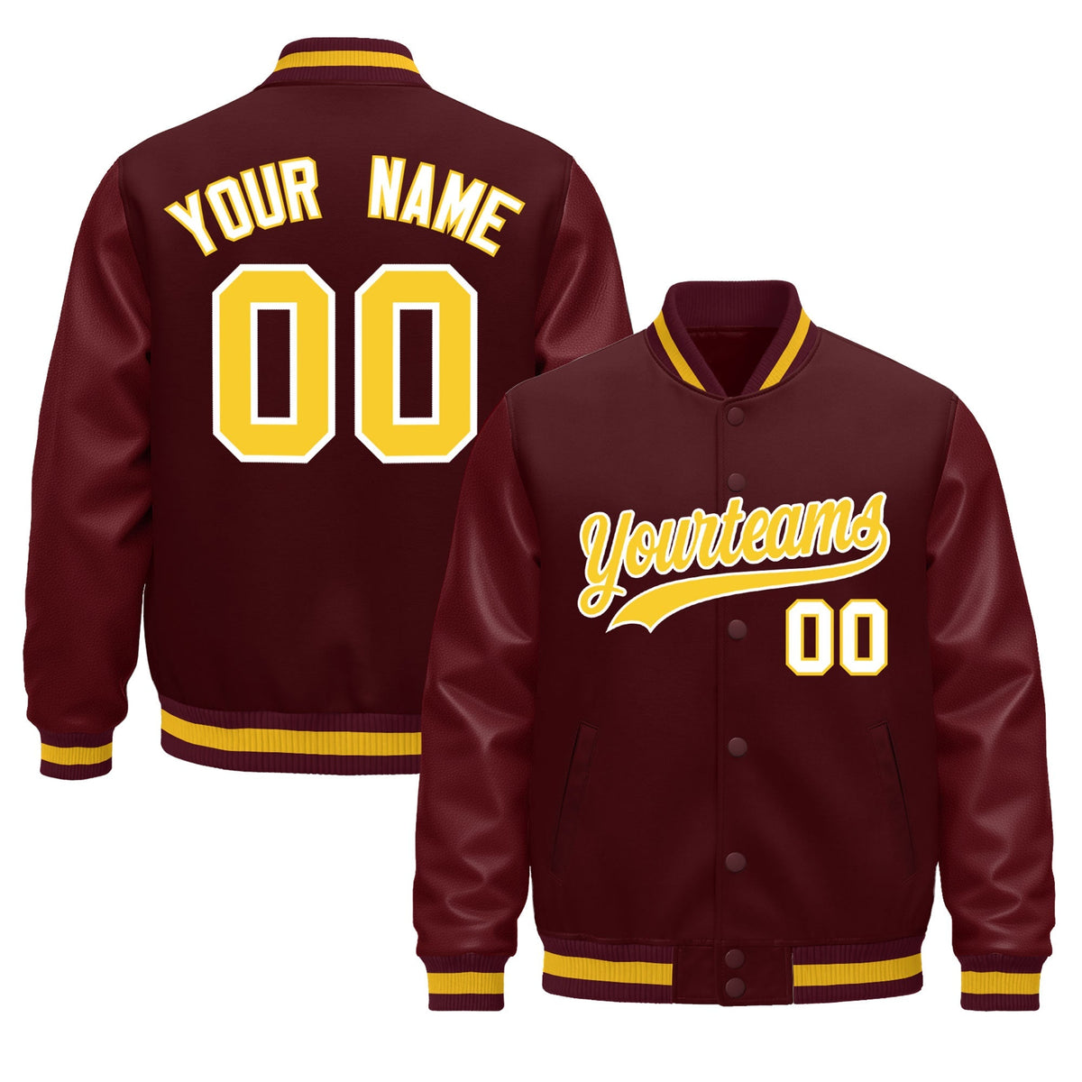 Custom Burgundy White Classic Style Leather Sleeves Wrinkle-Resistant Jacket| KXKSHOP