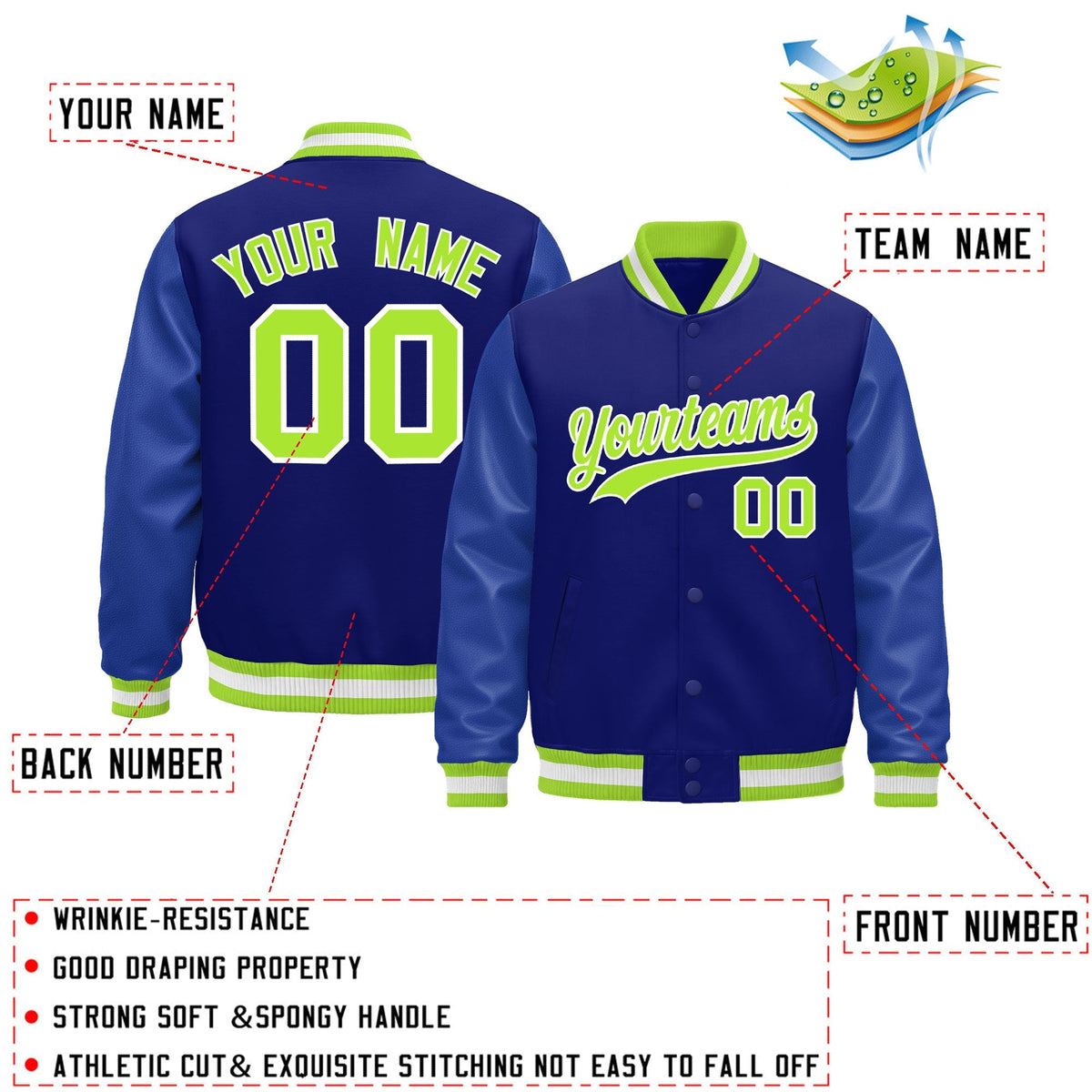 Custom Royal Blue White Classic Style Leather Sleeves Wrinkle-Resistant Jacket| KXKSHOP