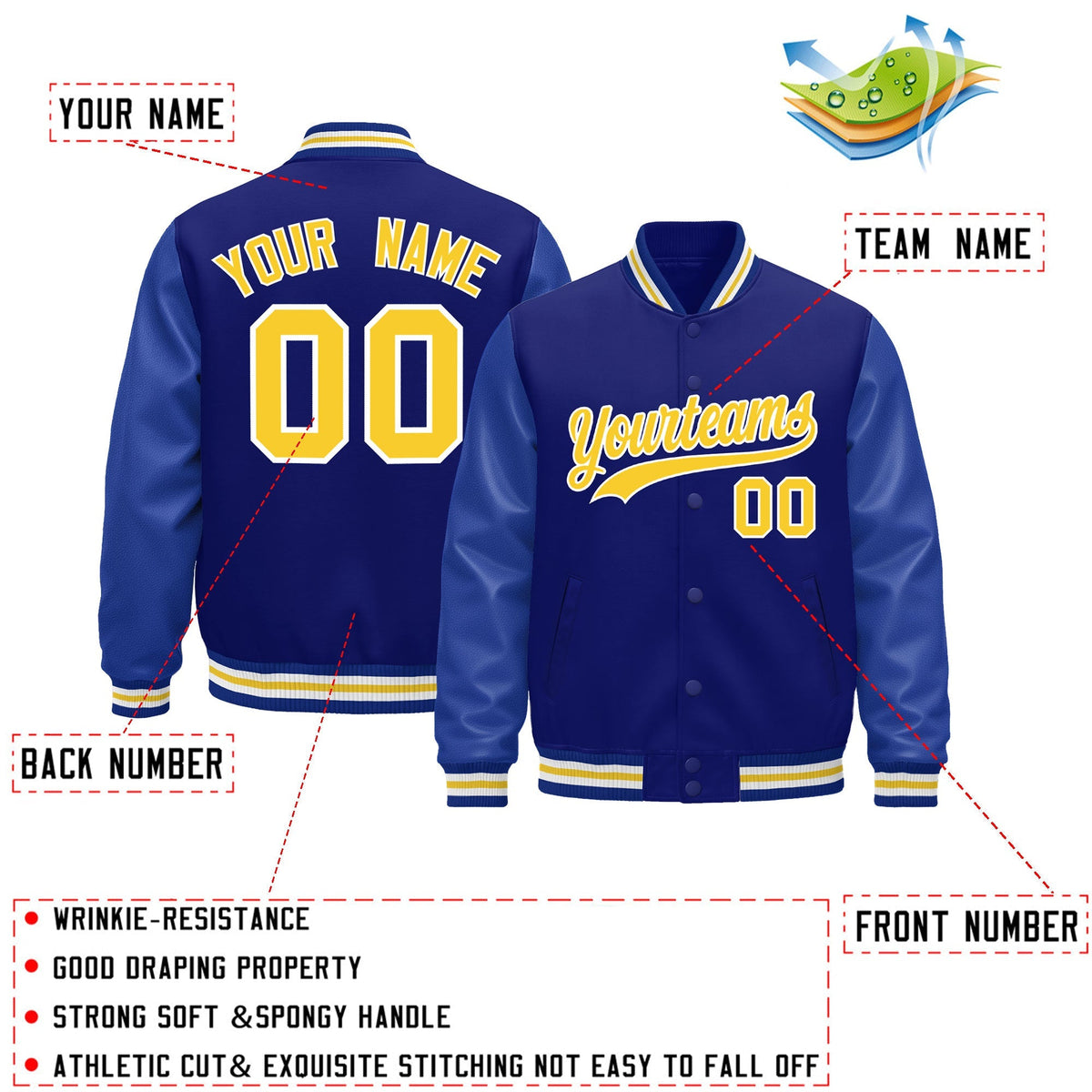 Custom Royal Blue White Classic Style Leather Sleeves Wrinkle-Resistant Jacket| KXKSHOP