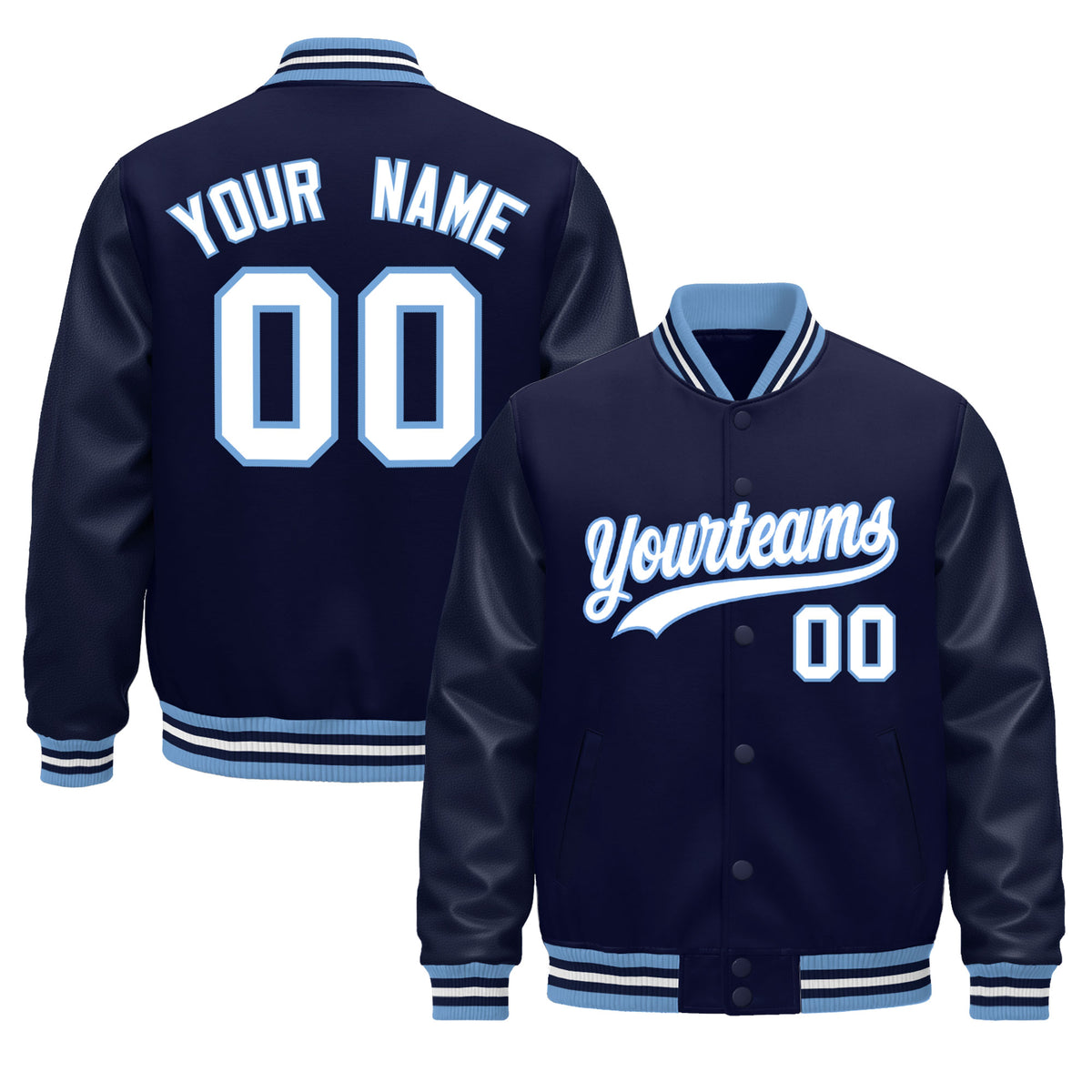 Custom Navy White Light Blue Classic Style Leather Sleeves Wrinkle-Resistant Jacket| KXKSHOP