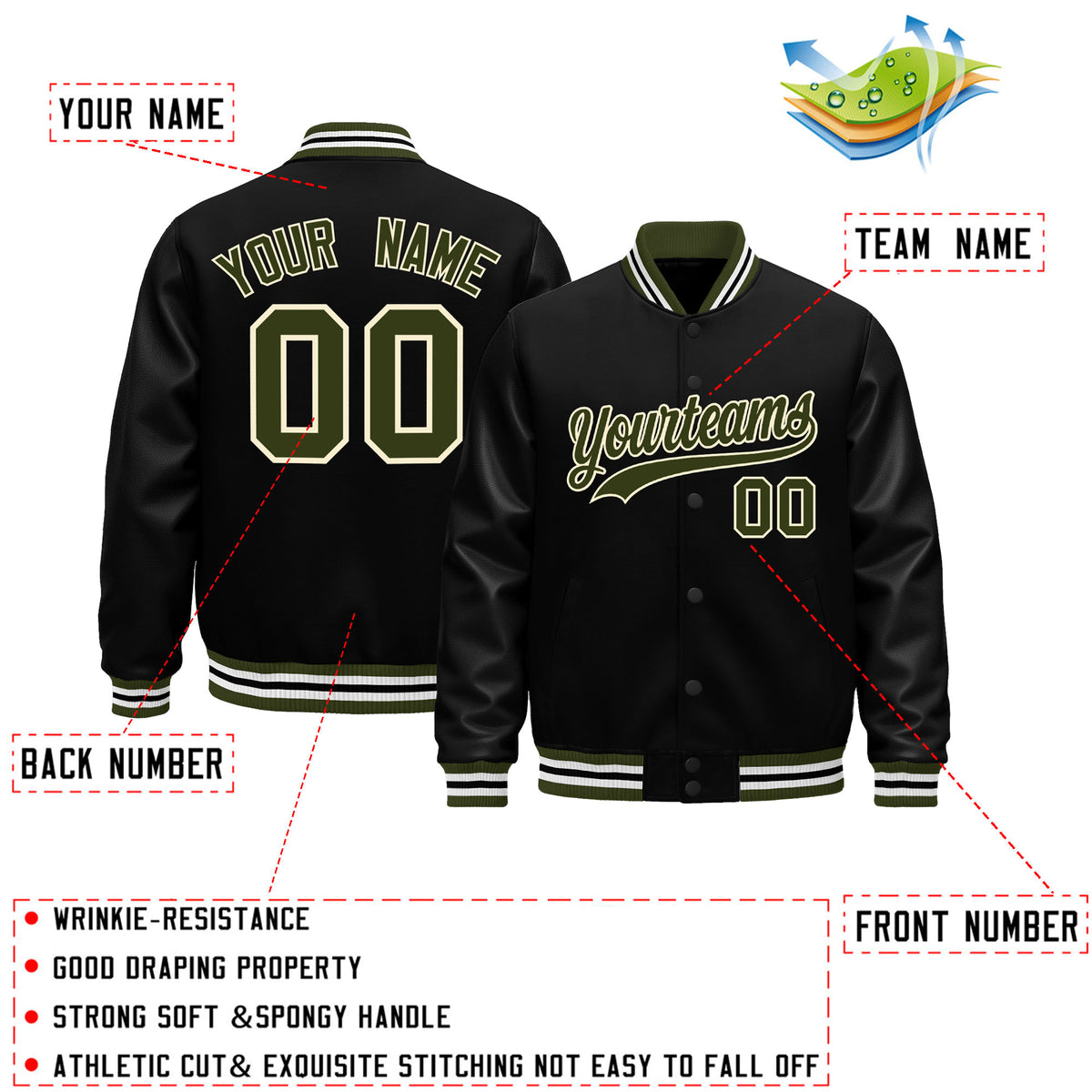 Custom Black Olive White Classic Style Leather Sleeves Wrinkle-Resistant Jacket| KXKSHOP