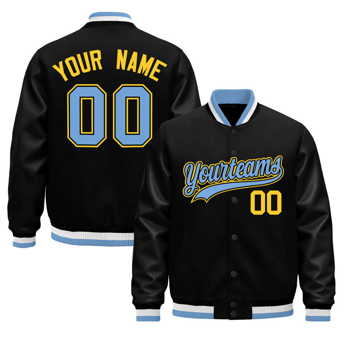 Custom Black Light Blue White Classic Style Leather Sleeves Wrinkle-Resistant Jacket| KXKSHOP