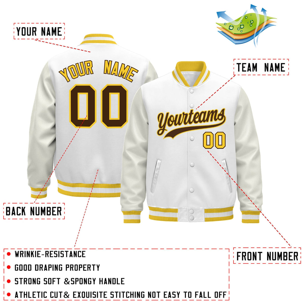 Custom White Gold Classic Style Leather Sleeves Wrinkle-Resistant Jacket| KXKSHOP