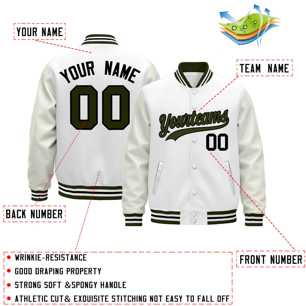 Custom White Olive Black Classic Style Leather Sleeves Wrinkle-Resistant Jacket| KXKSHOP