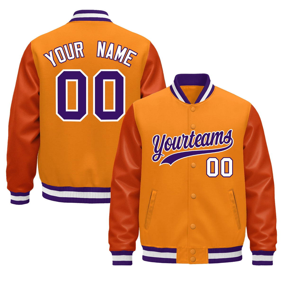 Custom Orange Purple White Classic Style Leather Sleeves Wrinkle-Resistant Jacket| KXKSHOP