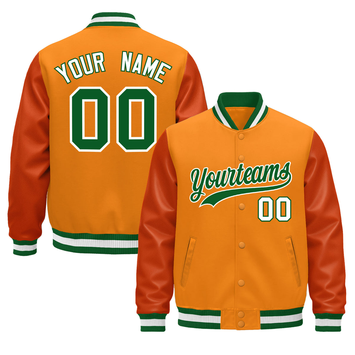 Custom Kelly Green White Classic Style Leather Sleeves Wrinkle-Resistant Jacket| KXKSHOP