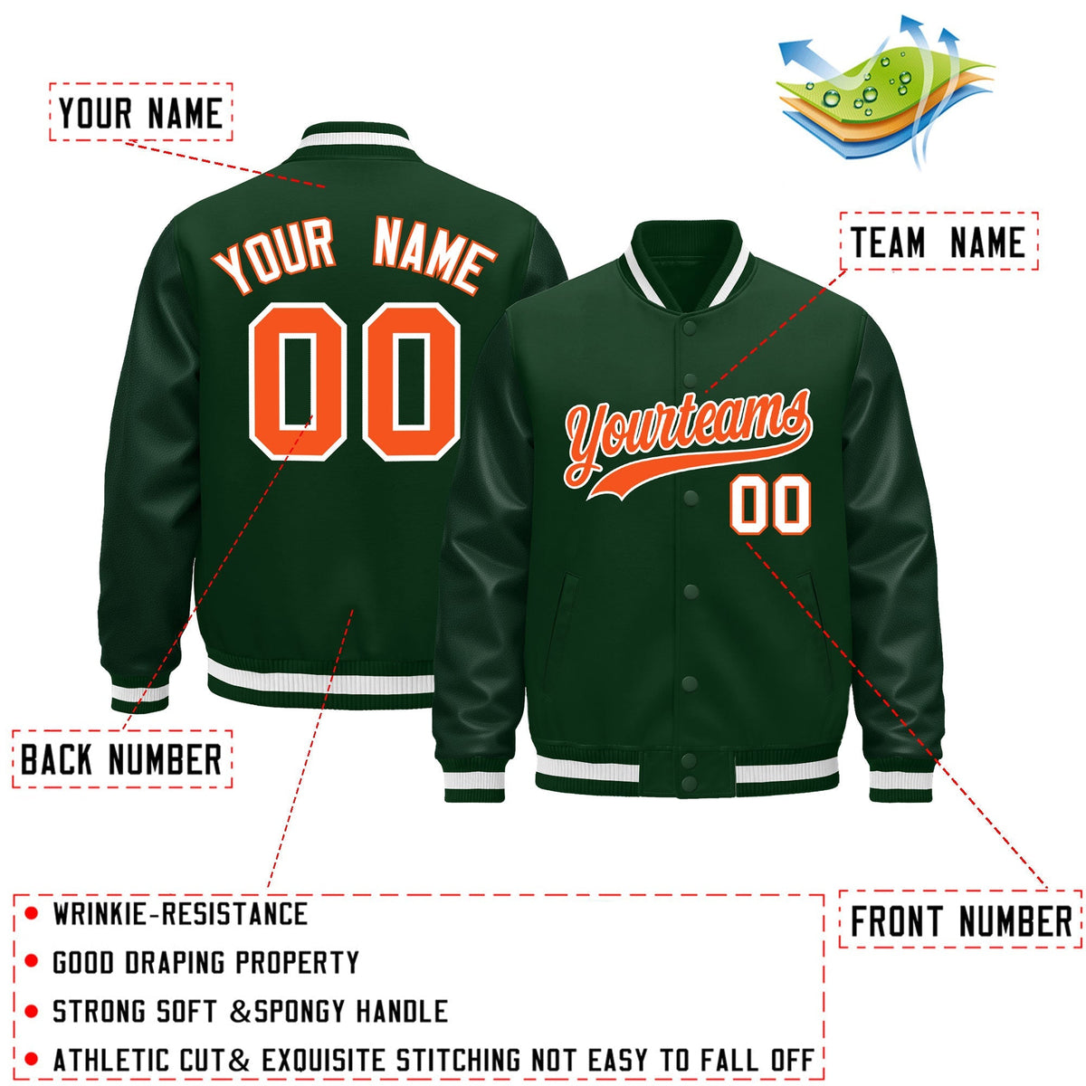 Custom Green White Classic Style Leather Sleeves Wrinkle-Resistant Jacket| KXKSHOP