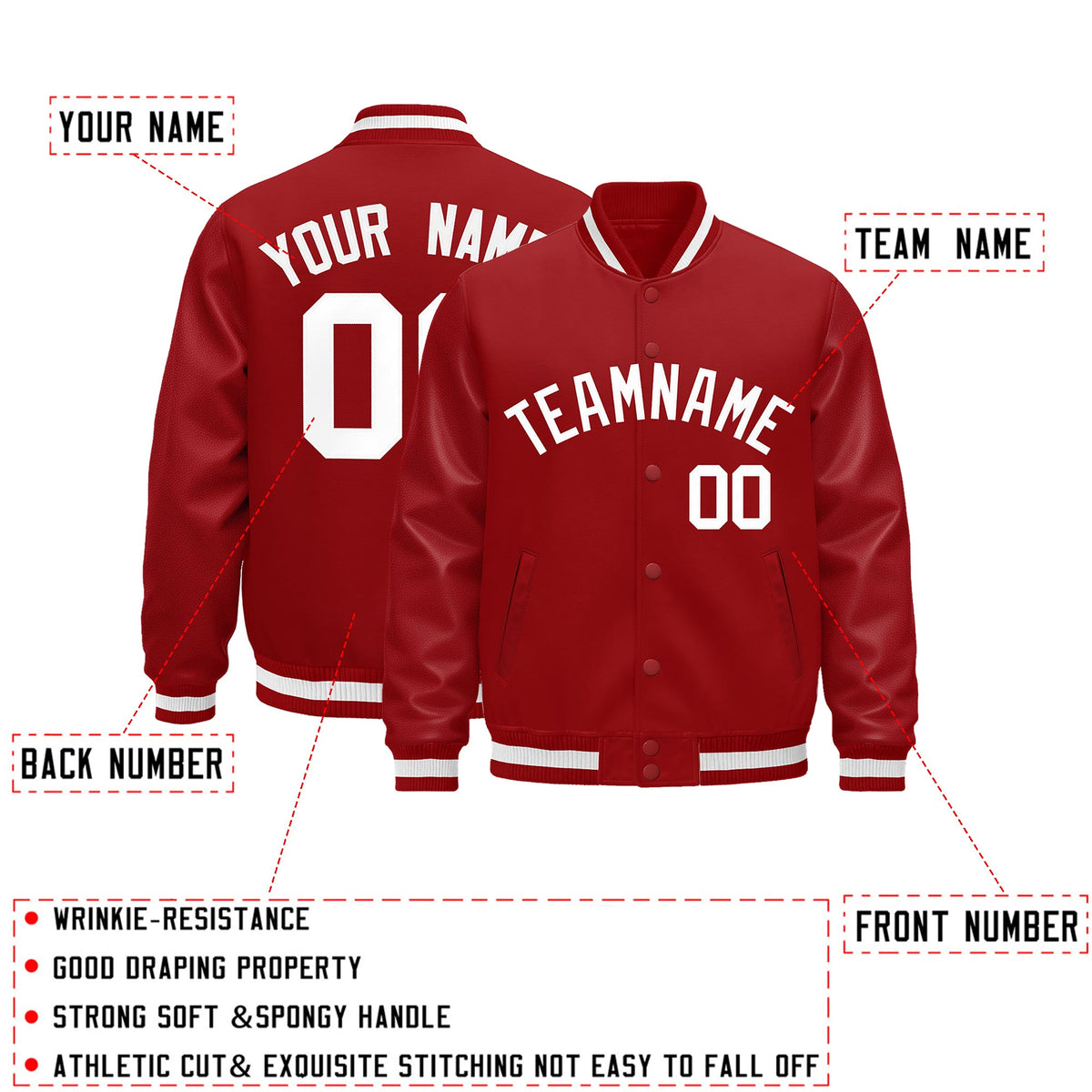 Custom Red White Classic Style Leather Sleeves Wrinkle-Resistant Jacket| KXKSHOP