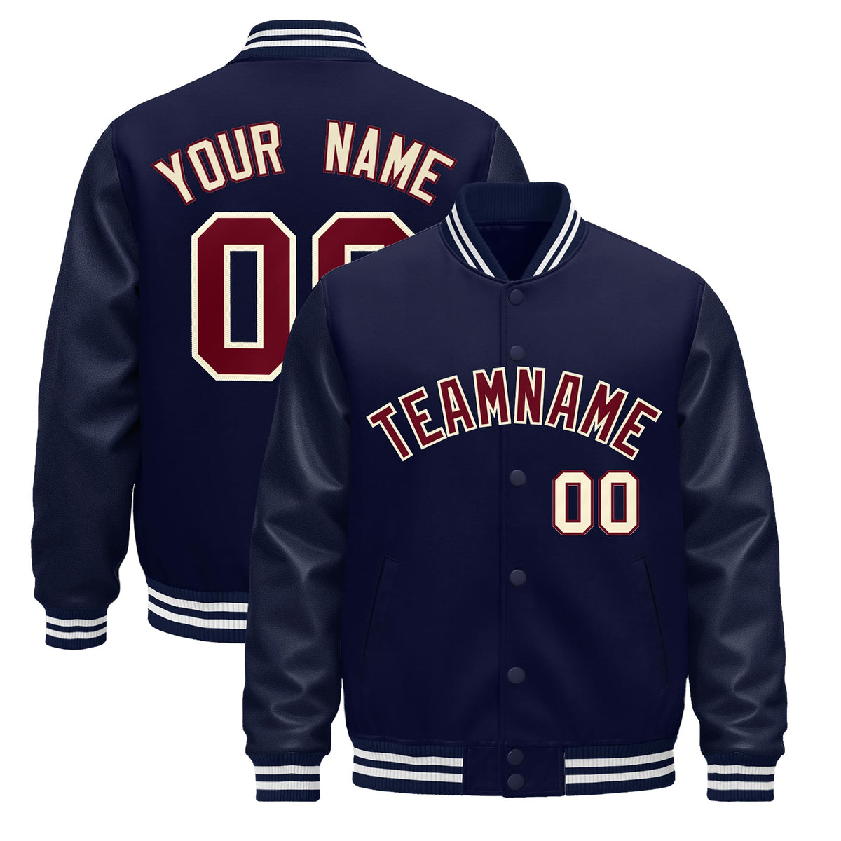 Custom Navy Cream Classic Style Leather Sleeves Wrinkle-Resistant Jacket| KXKSHOP