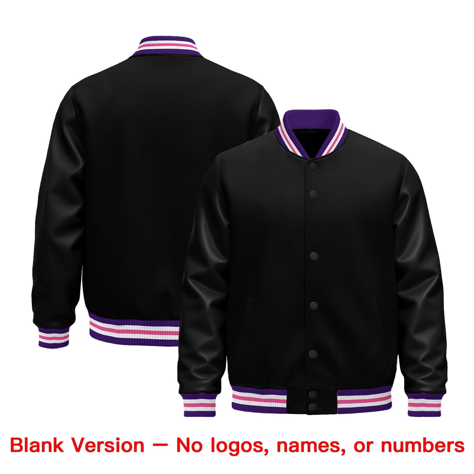Custom Black Purple Pink Classic Style Leather Sleeves Wrinkle-Resistant Jacket| KXKSHOP