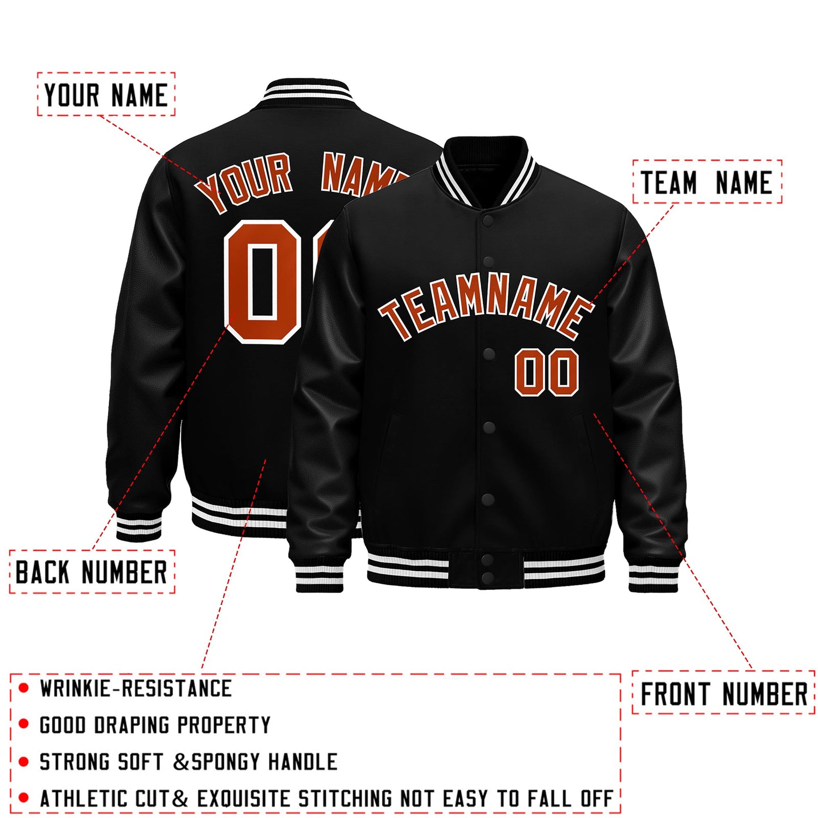 Custom Black White Classic Style Leather Sleeves Wrinkle-Resistant Jacket| KXKSHOP