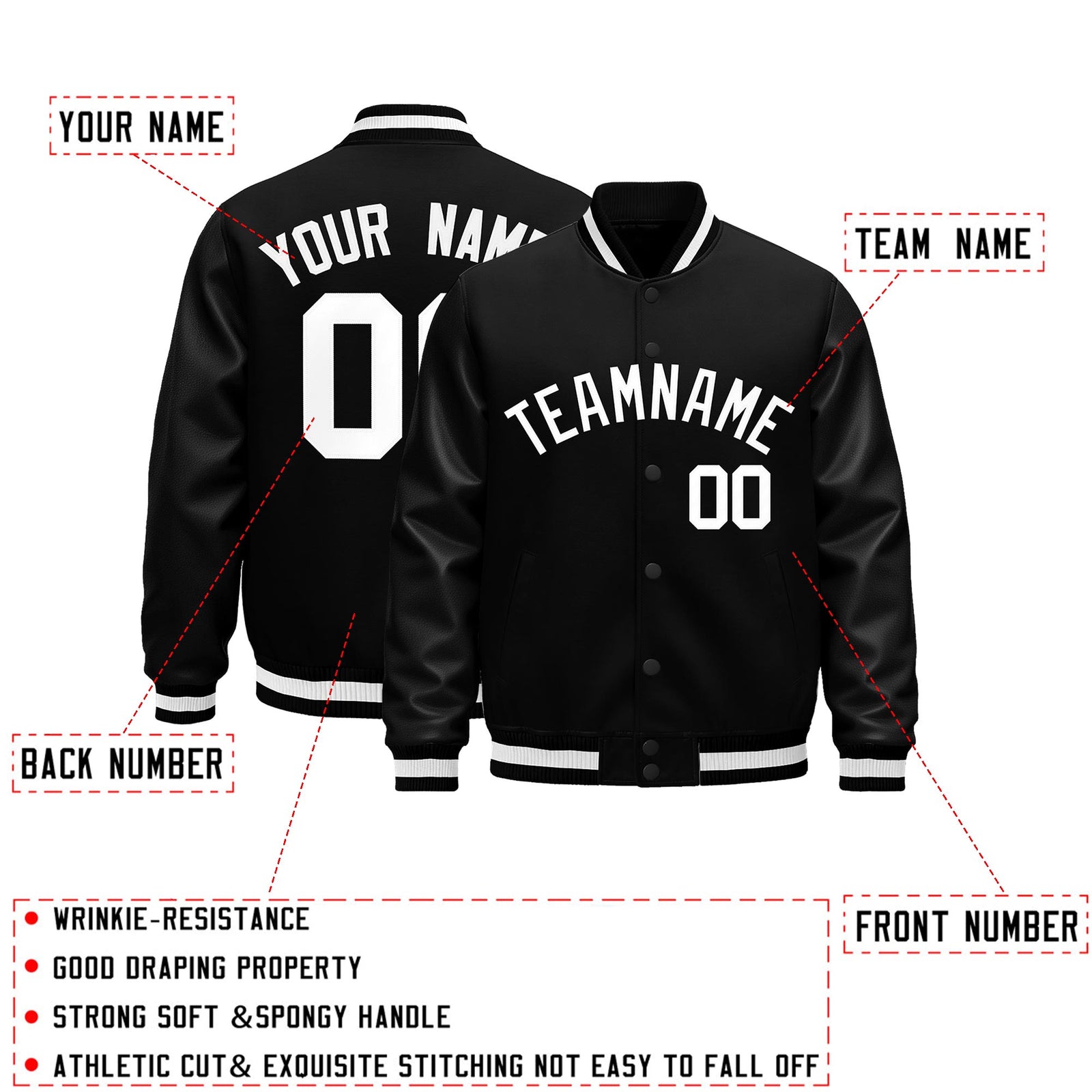 Custom Black White Classic Style Leather Sleeves Wrinkle-Resistant Jacket| KXKSHOP