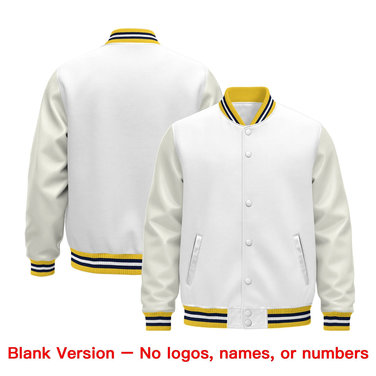 Custom White Gold Navy Classic Style Leather Sleeves Wrinkle-Resistant Jacket| KXKSHOP