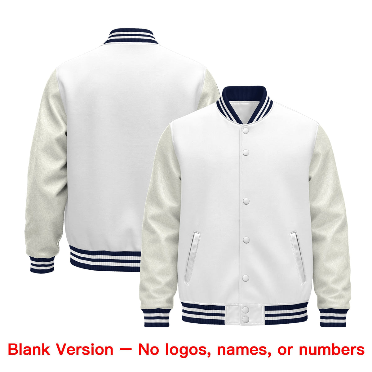 Custom White Navy Classic Style Leather Sleeves Wrinkle-Resistant Jacket| KXKSHOP