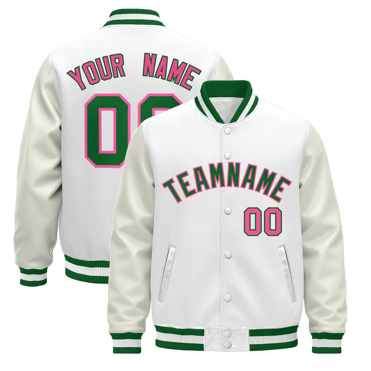Custom White Kelly Green Classic Style Leather Sleeves Wrinkle-Resistant Jacket| KXKSHOP