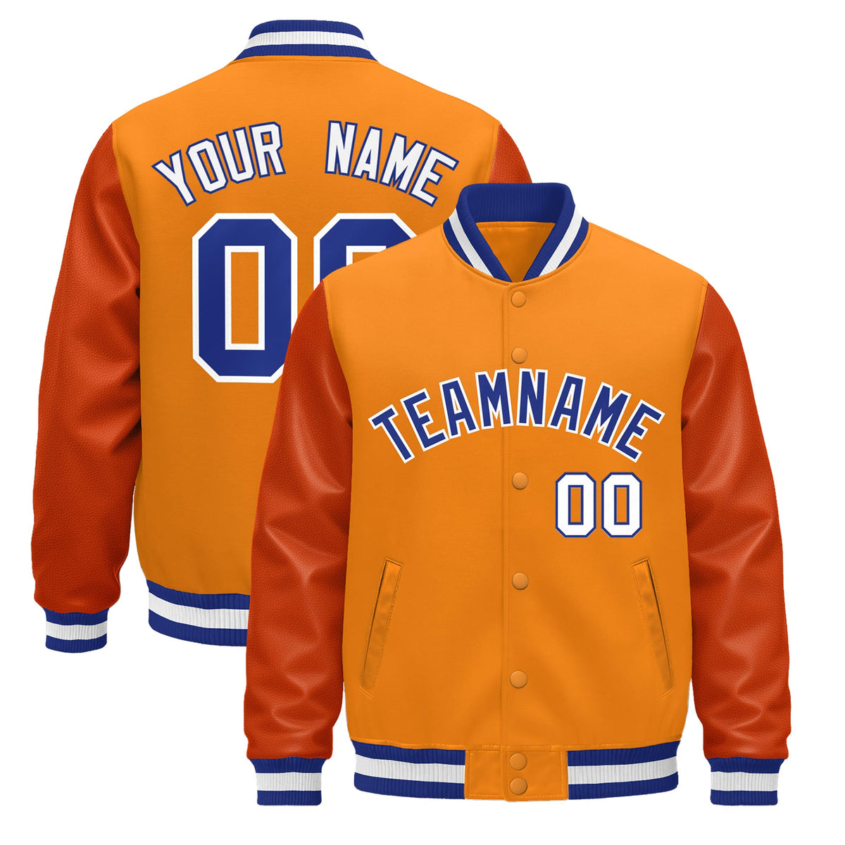 Custom Royal Blue White Classic Style Leather Sleeves Wrinkle-Resistant Jacket| KXKSHOP