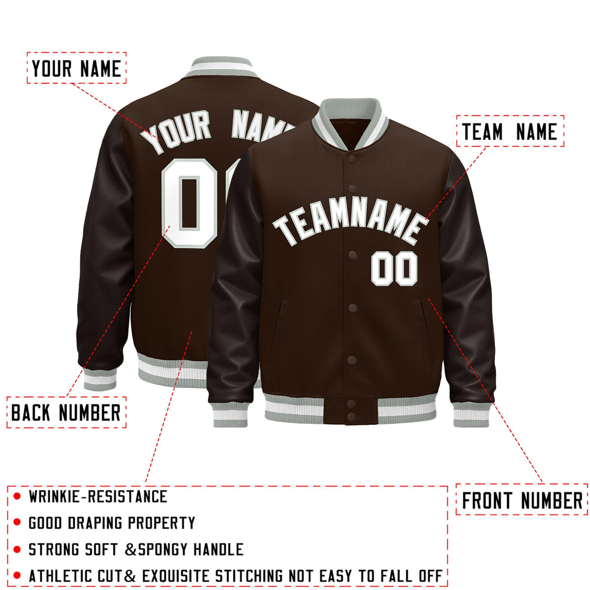 Custom Brown Gray White Classic Style Leather Sleeves Wrinkle-Resistant Jacket| KXKSHOP
