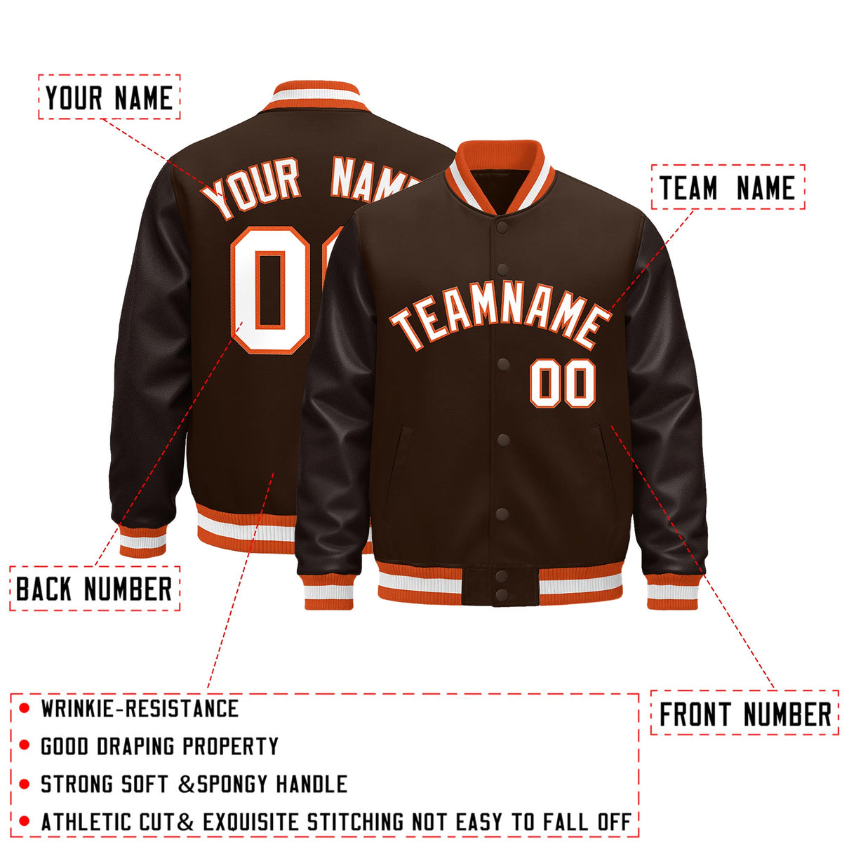 Custom Brown Orange White Classic Style Leather Sleeves Wrinkle-Resistant Jacket| KXKSHOP