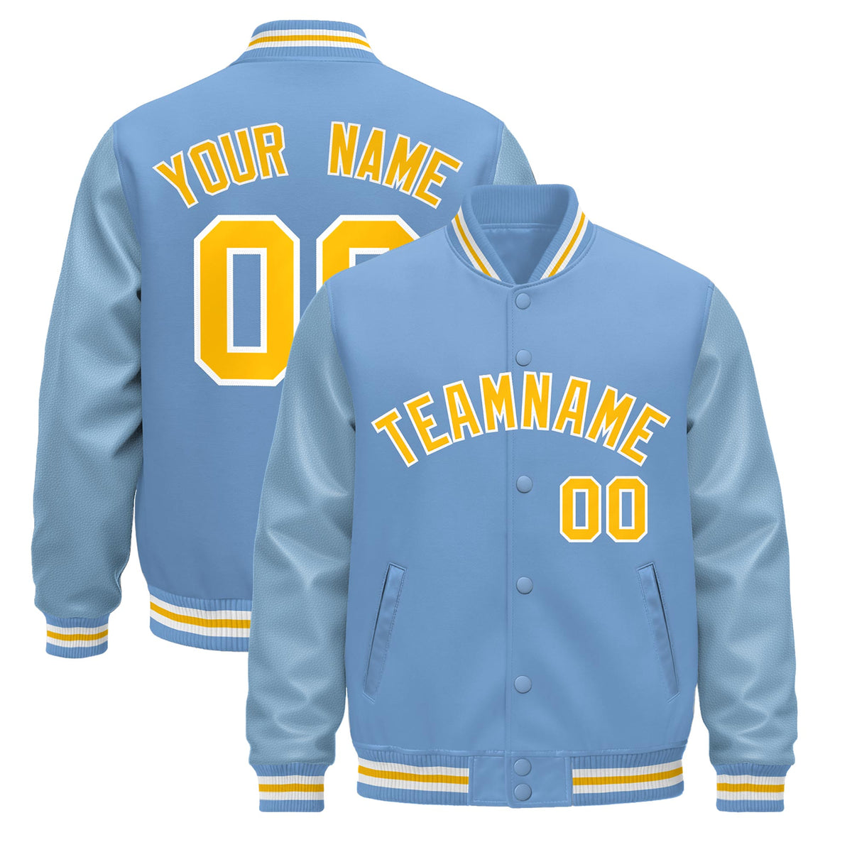 Custom Powder Blue Light Blue White Classic Style Leather Sleeves Wrinkle-Resistant Jacket| KXKSHOP