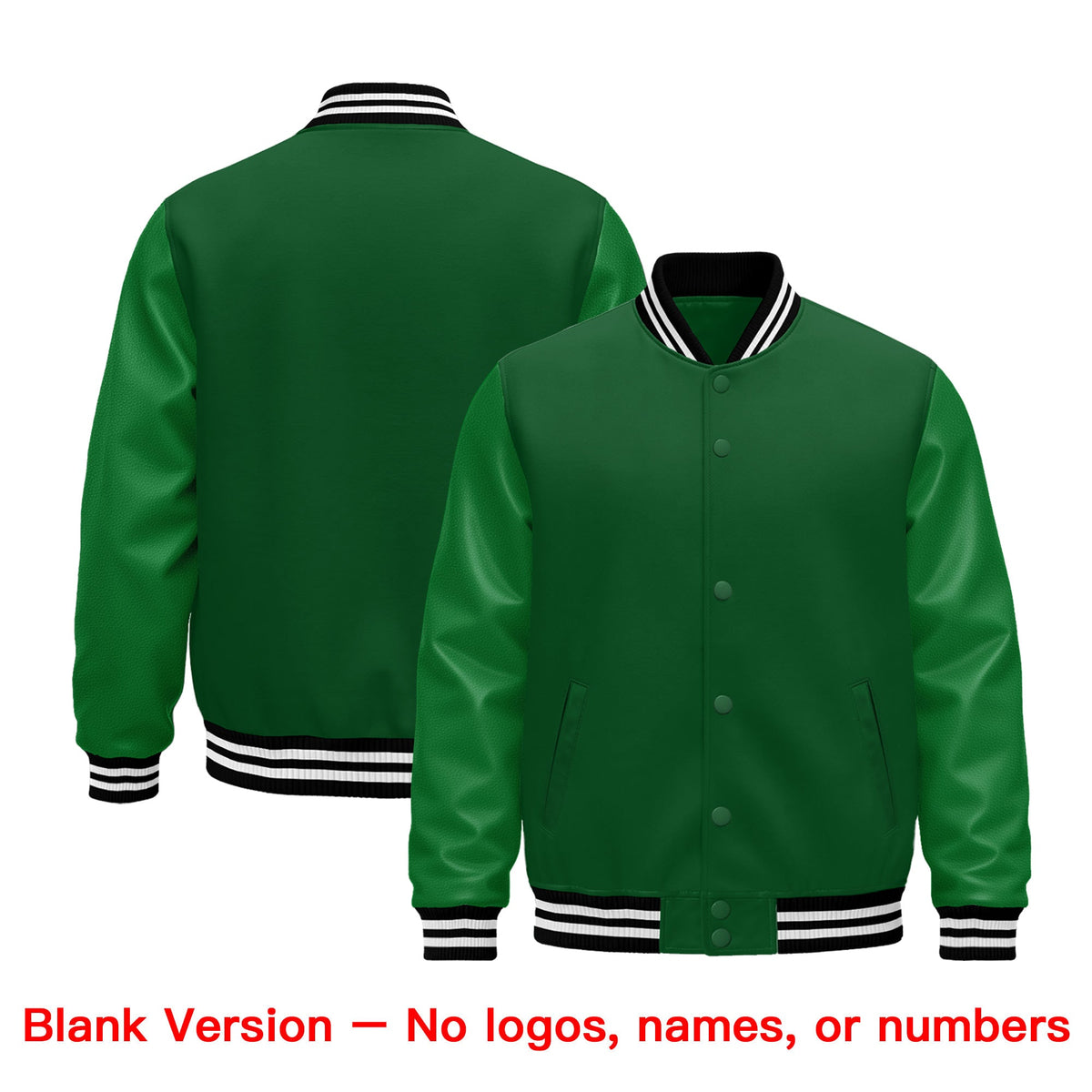 Custom Kelly Green Black White Classic Style Leather Sleeves Wrinkle-Resistant Jacket| KXKSHOP