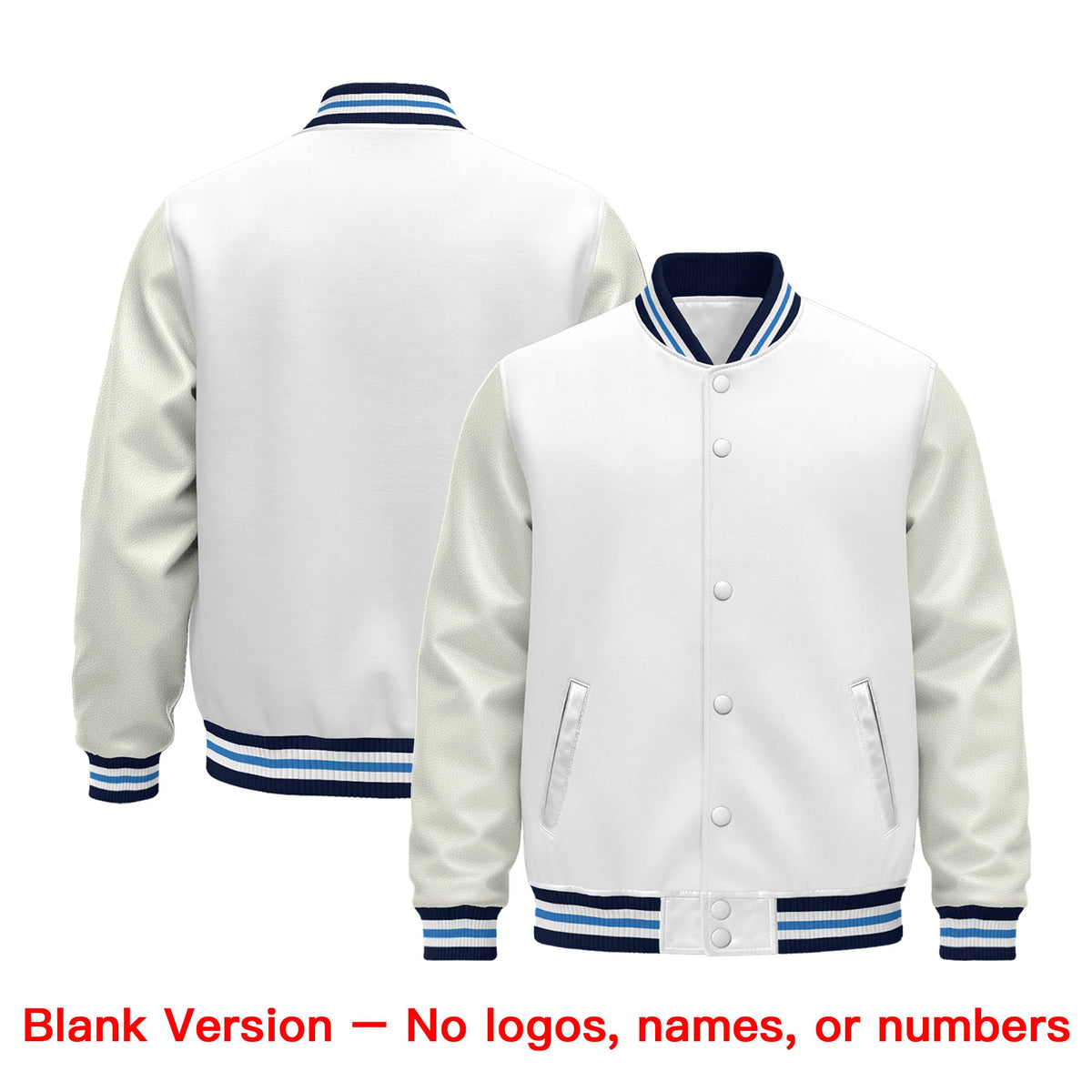 Custom White Navy Powder Blue Classic Style Leather Sleeves Wrinkle-Resistant Jacket| KXKSHOP