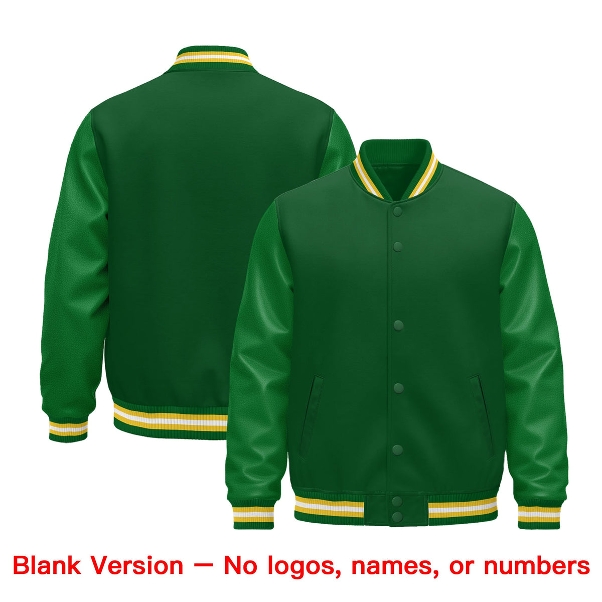 Custom Kelly Green Gold White Classic Style Leather Sleeves Wrinkle-Resistant Jacket| KXKSHOP