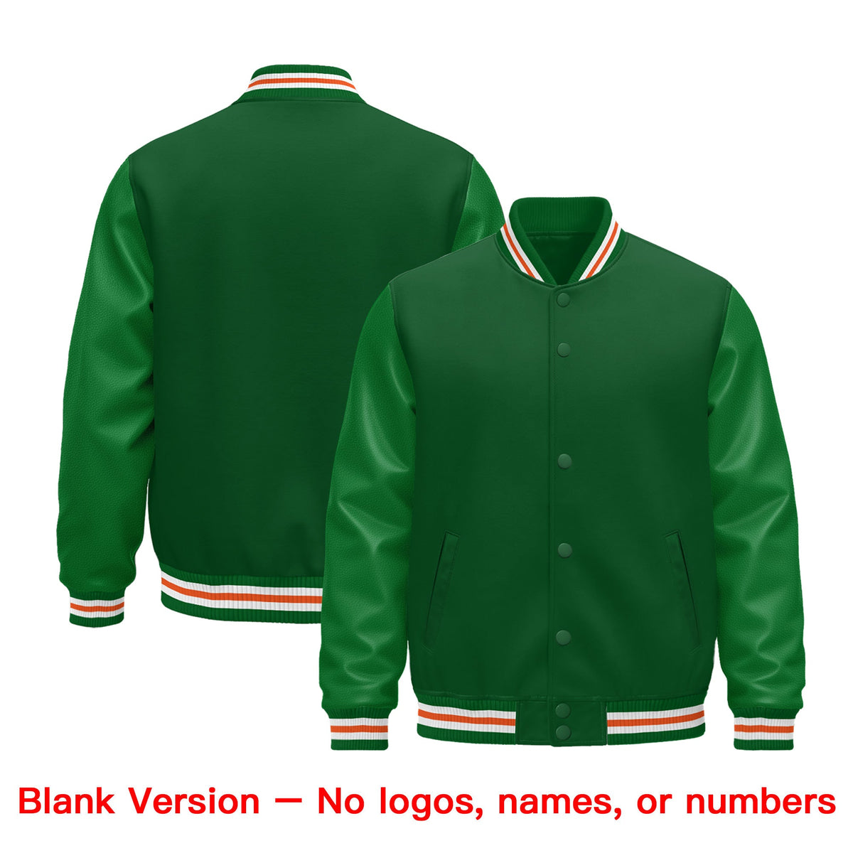 Custom Kelly Green White Orange Classic Style Leather Sleeves Wrinkle-Resistant Jacket| KXKSHOP