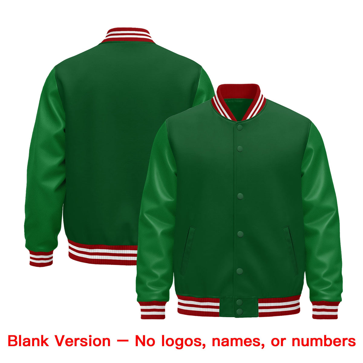 Custom Kelly Green Red White Classic Style Leather Sleeves Wrinkle-Resistant Jacket| KXKSHOP