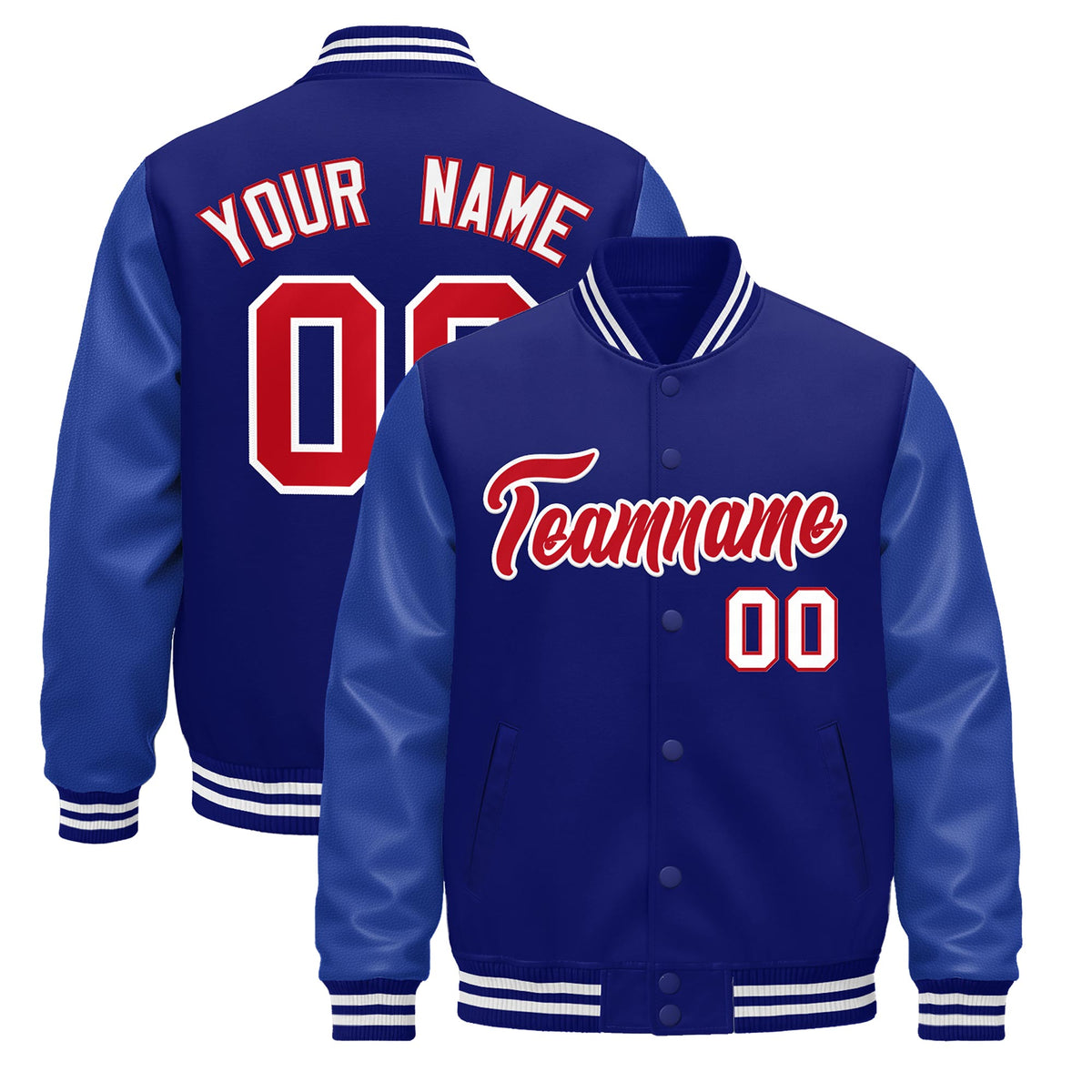 Custom Royal Blue White Classic Style Leather Sleeves Wrinkle-Resistant Jacket| KXKSHOP