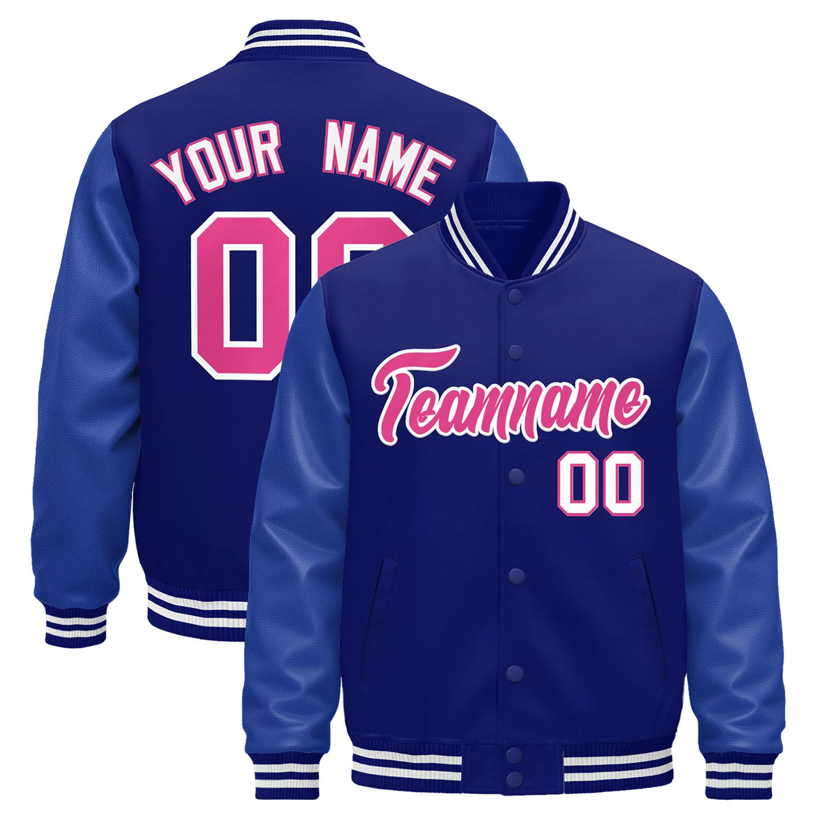 Custom White Navy Powder Blue Classic Style Leather Sleeves Wrinkle-Resistant Jacket| KXKSHOP