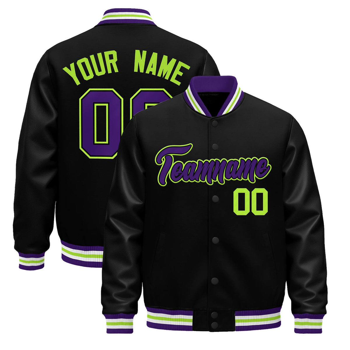 Custom Black Purple White Classic Style Leather Sleeves Wrinkle-Resistant Jacket| KXKSHOP
