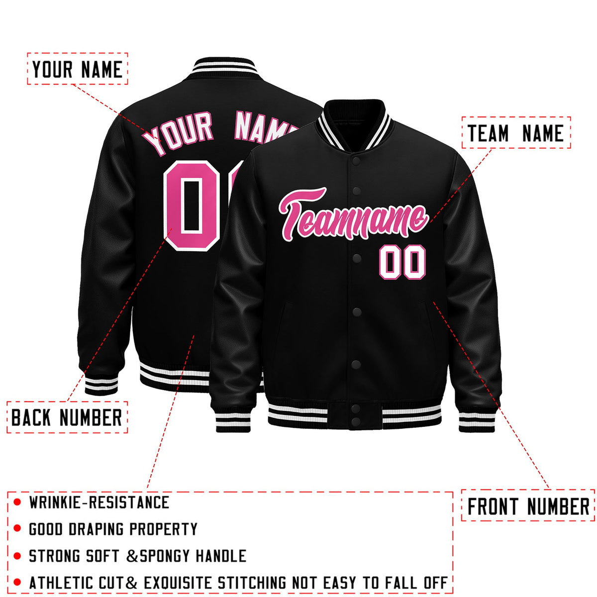 Custom Black White Classic Style Leather Sleeves Wrinkle-Resistant Jacket| KXKSHOP