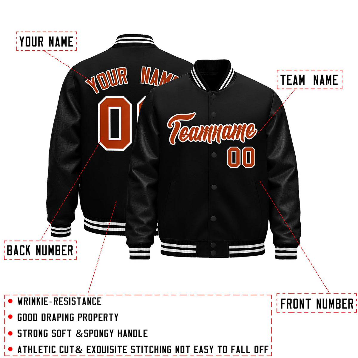 Custom Black White Classic Style Leather Sleeves Wrinkle-Resistant Jacket| KXKSHOP