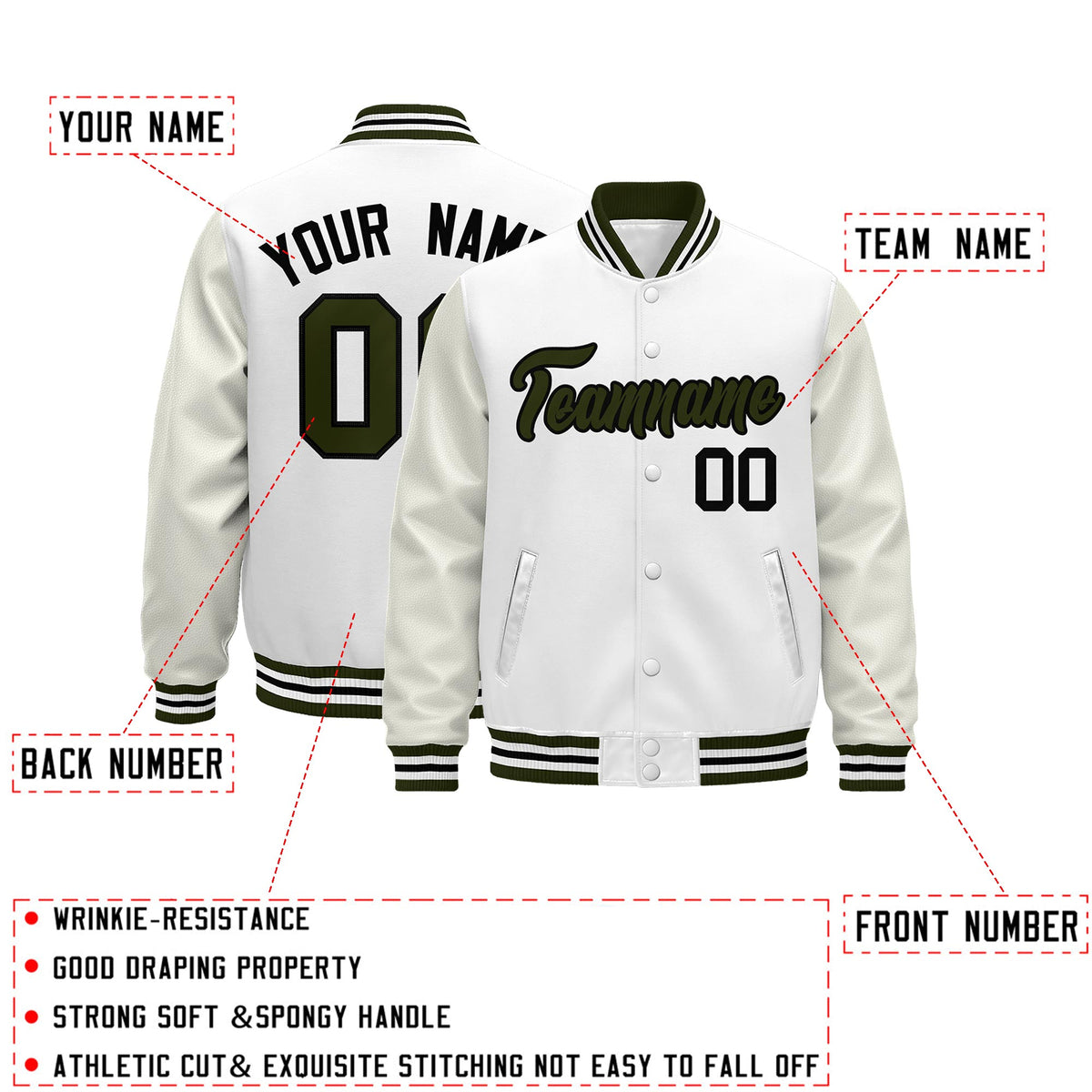 Custom White Olive Black Classic Style Leather Sleeves Wrinkle-Resistant Jacket| KXKSHOP