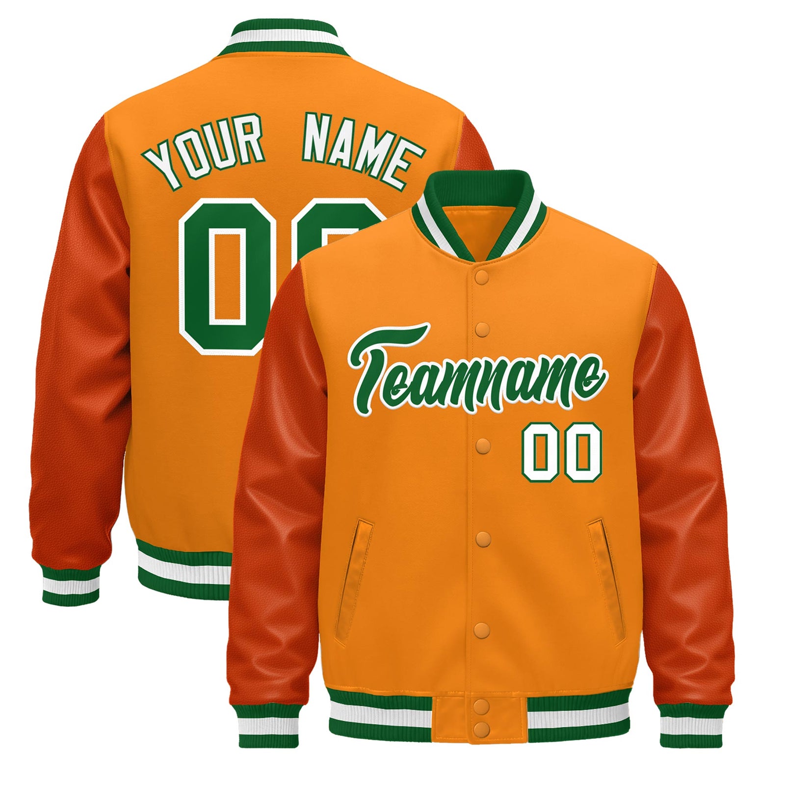 Custom Orange Kelly Green White Classic Style Leather Sleeves Wrinkle-Resistant Jacket| KXKSHOP