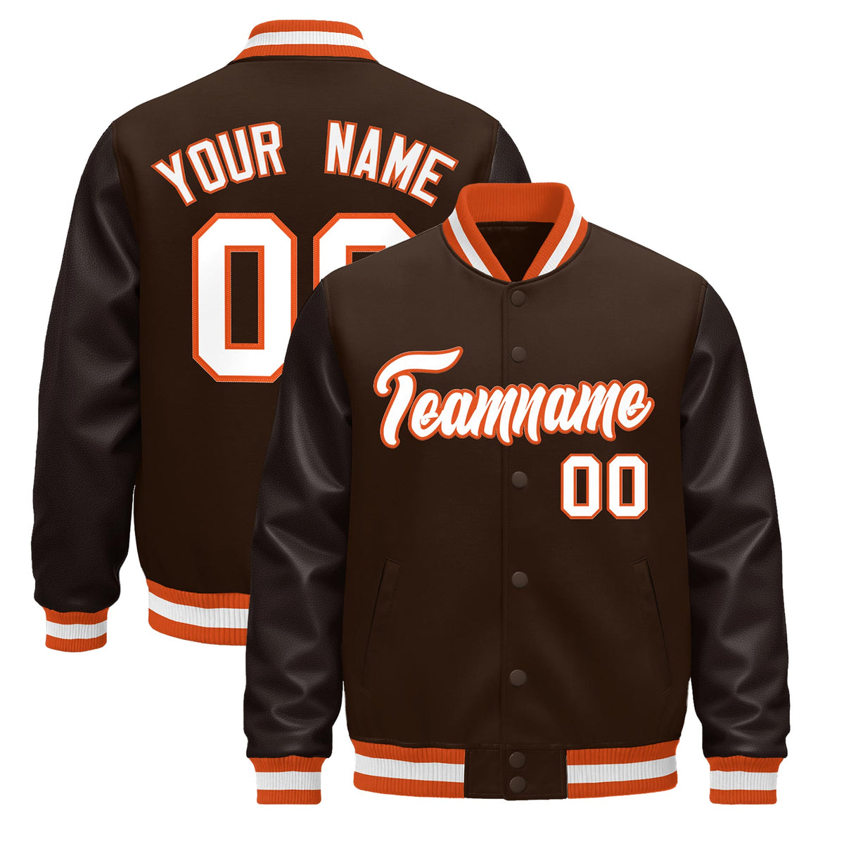 Custom Brown Orange White Classic Style Leather Sleeves Wrinkle-Resistant Jacket| KXKSHOP