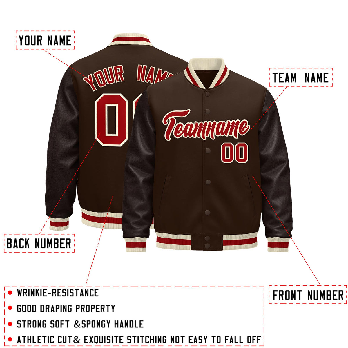 Custom Brown Cream Red Classic Style Leather Sleeves Wrinkle-Resistant Jacket| KXKSHOP