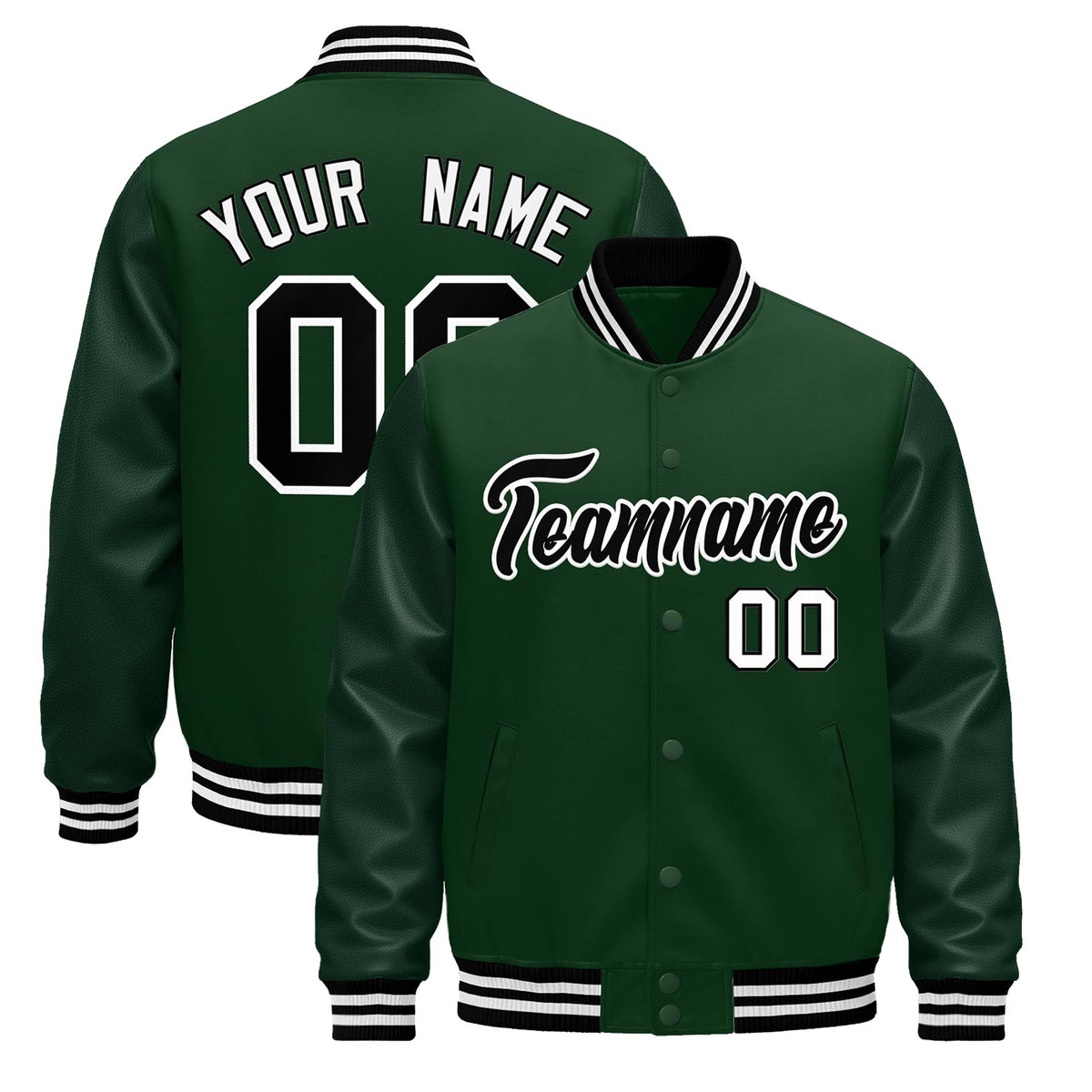 Custom Green Black White Classic Style Leather Sleeves Wrinkle-Resistant Jacket| KXKSHOP