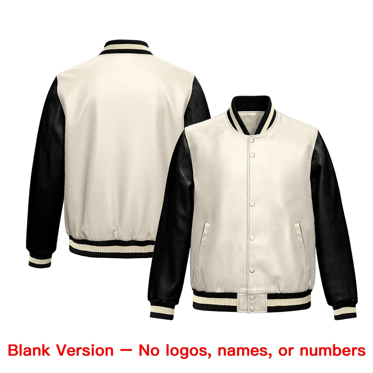 Custom Cream Black Raglan Sleeves Full-Snap Varsity Faux Leather Letterman Jacket