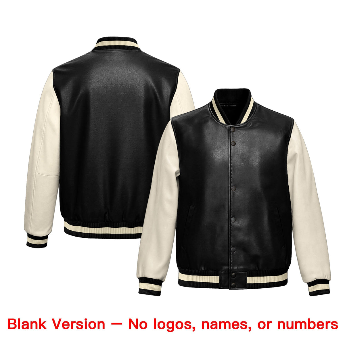 Custom Black Cream Raglan Sleeves Full-Snap Varsity Faux Leather Letterman Jacket