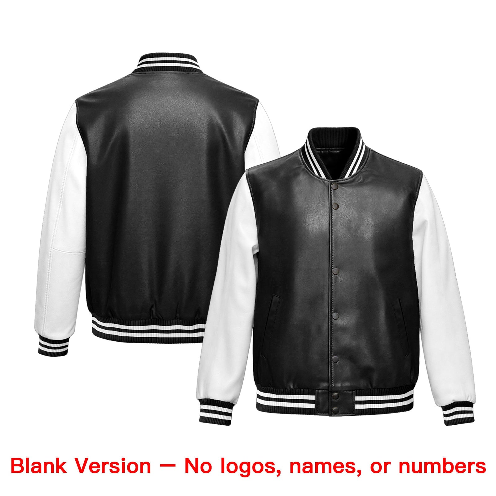 Custom Black White Dark Orange Raglan Sleeves Full-Snap Varsity Faux Leather Letterman Jacket