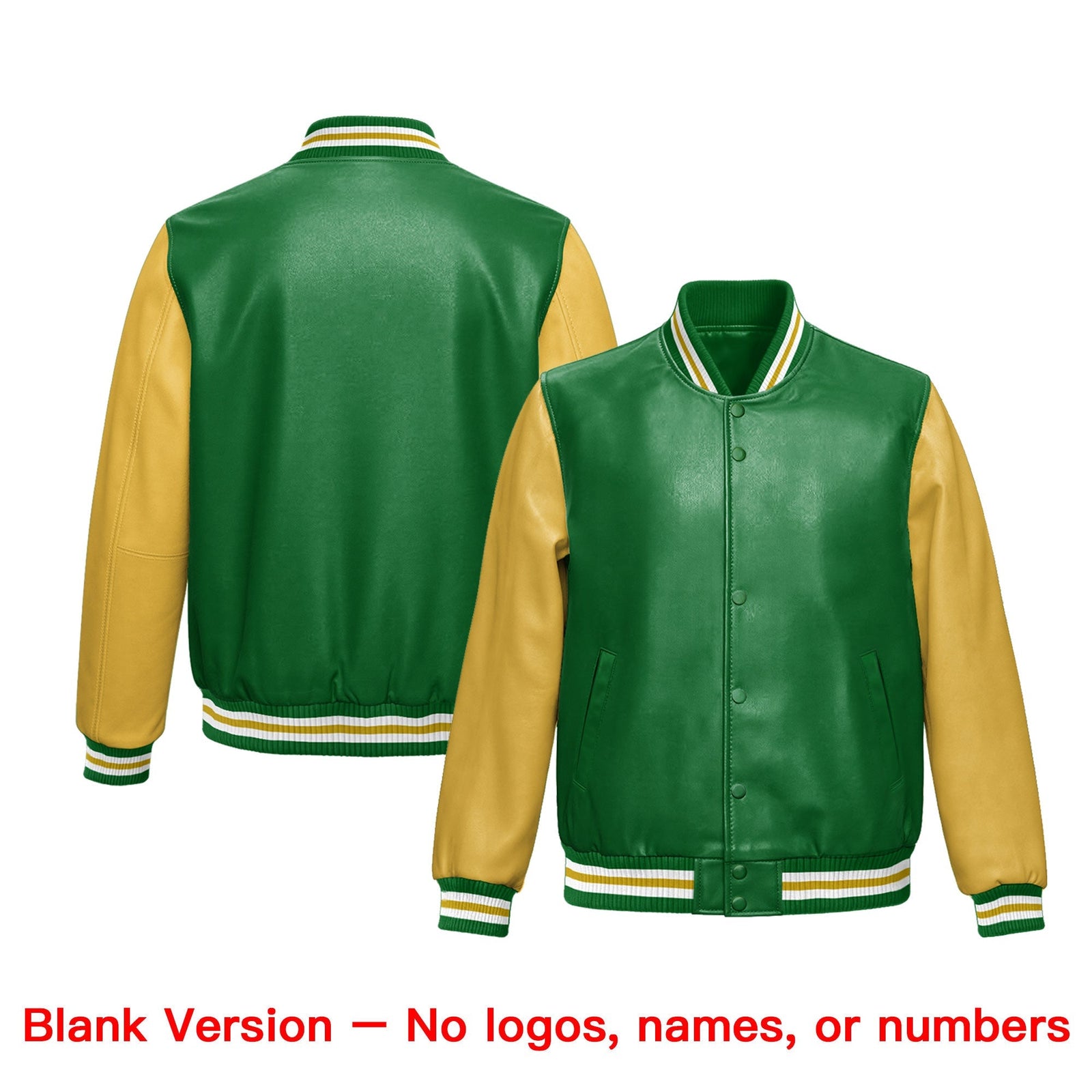 Custom Kelly Green Khaki Raglan Sleeves Full-Snap Varsity Faux Leather Letterman Jacket