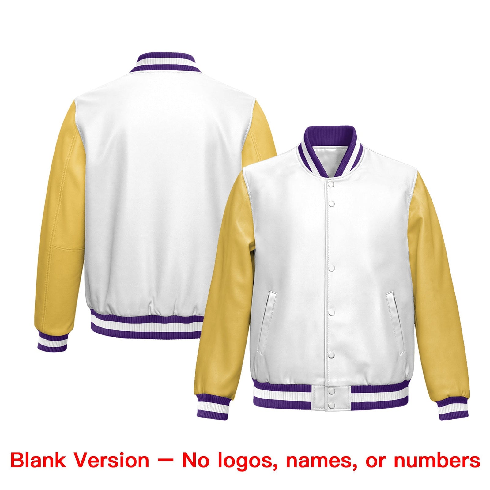 Custom White Khaki Raglan Sleeves Full-Snap Varsity Faux Leather Letterman Jacket