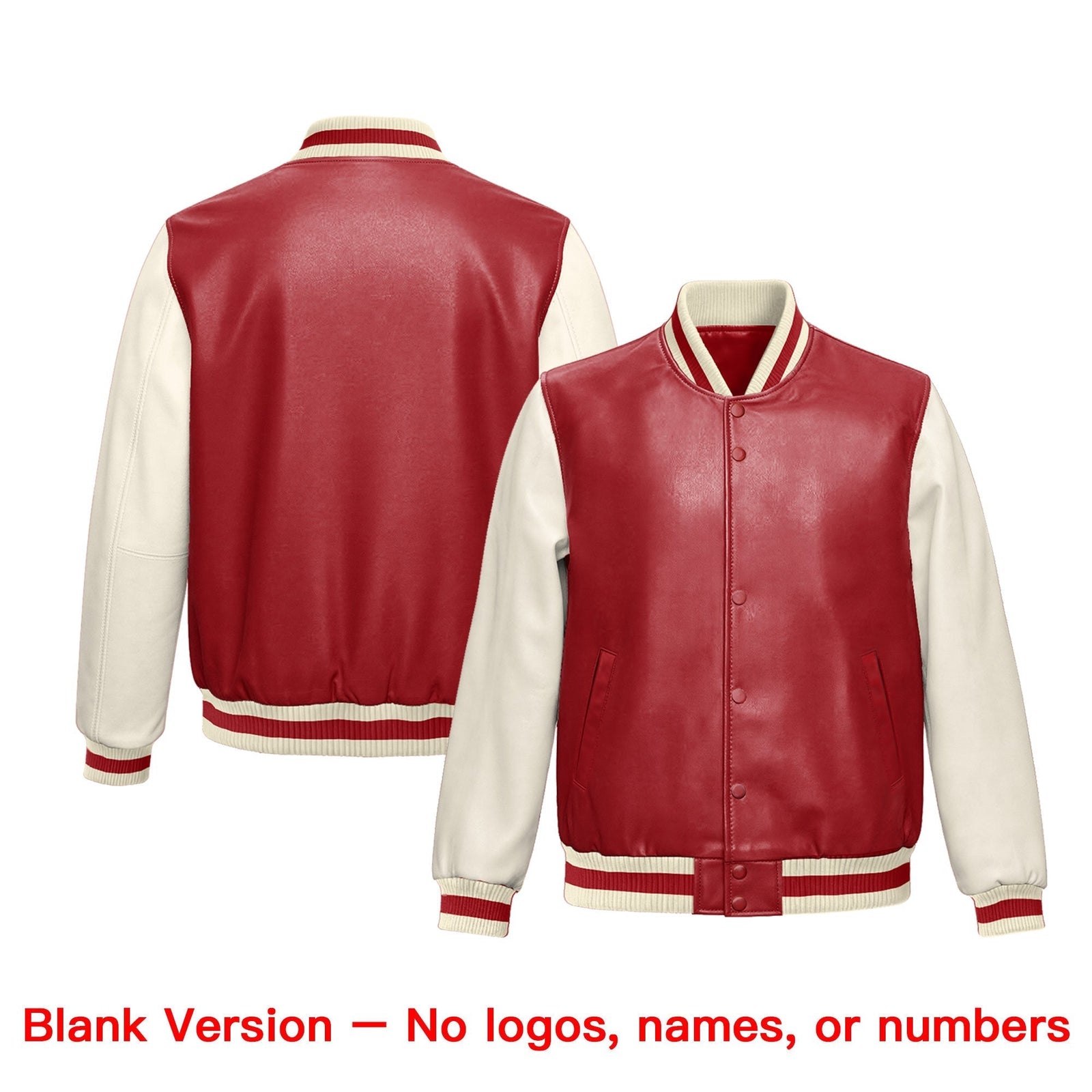 Custom Cream Red Raglan Sleeves Full-Snap Faux Leather Letterman Jacket| KXKSHOP