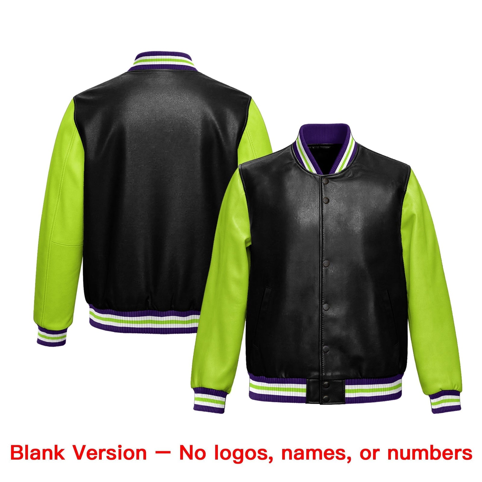 Custom Black Neon Green Raglan Sleeves Full-Snap Faux Leather Letterman Jacket| KXKSHOP