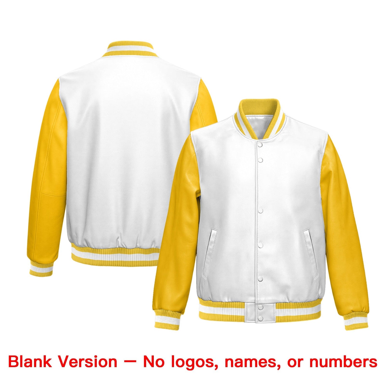 Custom Yellow Gold Raglan Sleeves Full-Snap Faux Leather Letterman Jacket| KXKSHOP
