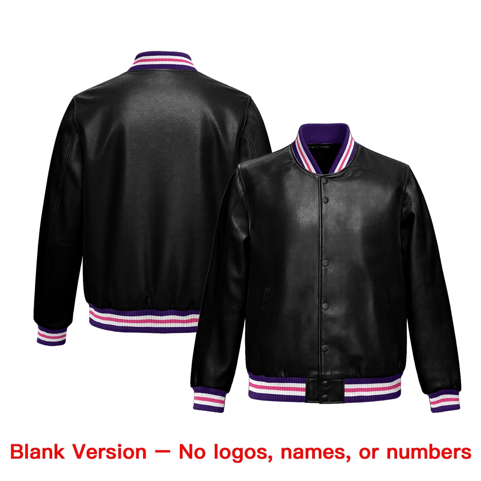 Custom Black Purple Pink Full-Snap Varsity Faux Leather Letterman Jacket| KXKSHOP