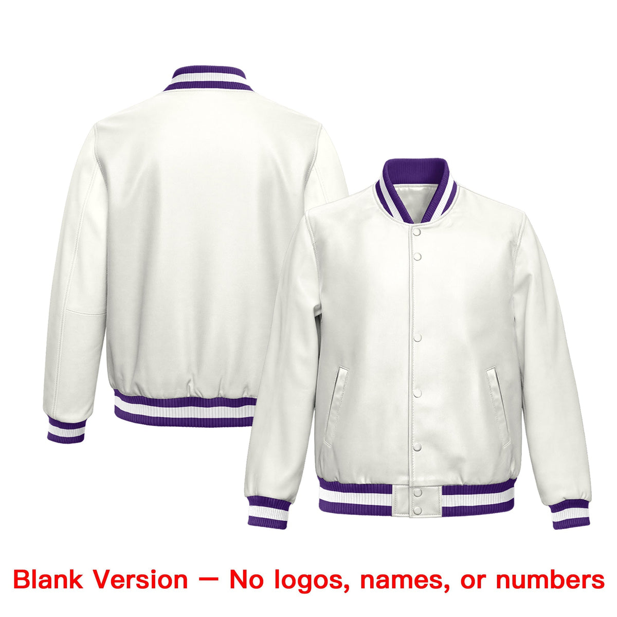 Custom Purple White Full-Snap Varsity Faux Leather Letterman Jacket| KXKSHOP
