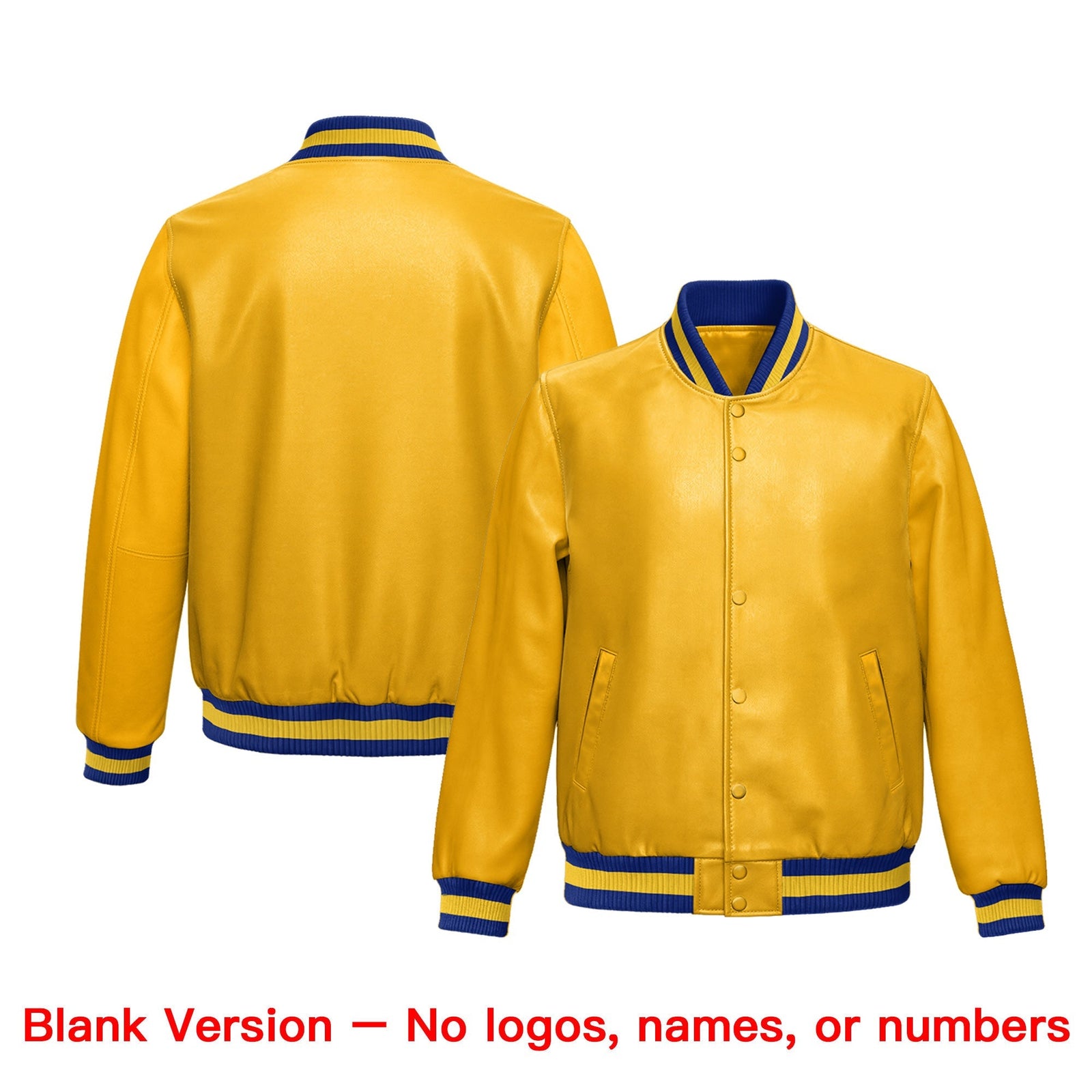 Custom Yellow Royal Blue Full-Snap Varsity Faux Leather Letterman Jacket| KXKSHOP